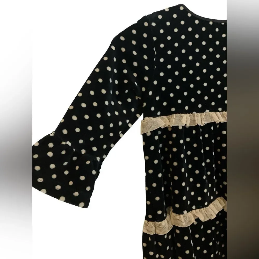 Hanna Andersson Velour Dress Size 8 Polka Dots Holiday Lace